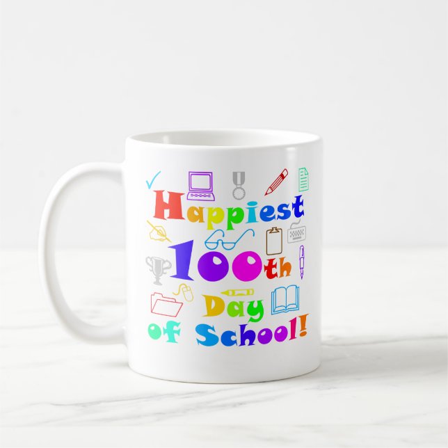 Happiest 100th Day of School, Colourful Teacher Coffee Mug (Left)