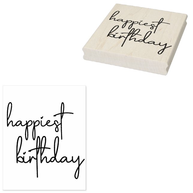 Happiest Birthday Trendy Script Rubber Stamp (Stamped)