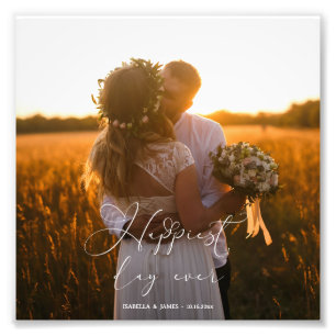 Happiest Day Ever Elegant Calligraphy Wedding Photo Print