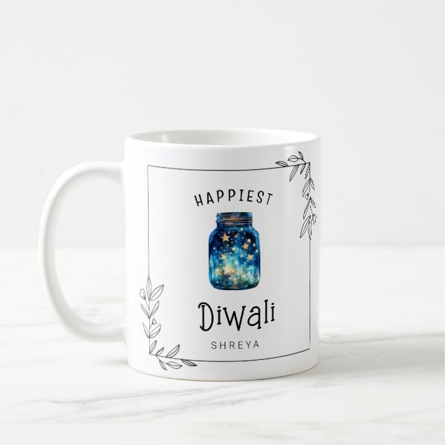 Happiest Diwali watercolour stars customisable Coffee Mug (Left)