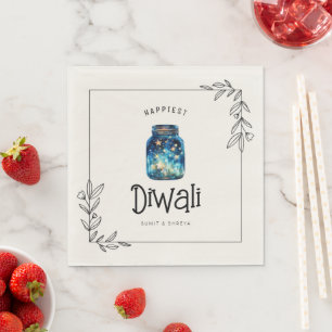 Happiest Diwali watercolour stars customisable Napkin