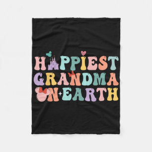 Happiest Grandma On Earth Groovy Mum Mother's Day Fleece Blanket