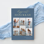 Happiest Hanukkah Elegant 6 Photo Collage Foil Holiday Card<br><div class="desc">Share cheer with these modern Hanukkah holiday cards featuring 6 of your favourite photos in a grid collage layout. "Happiest Hanukkah" appears at the top in gold foil hand lettered calligraphy and classic serif lettering on a dusty slate blue background. Personalise with your family name and the year at the...</div>