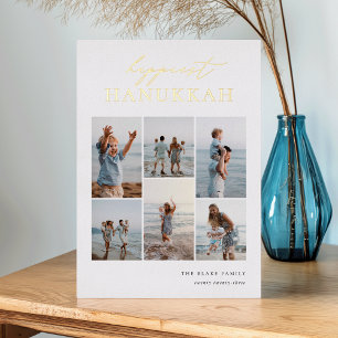 Happiest Hanukkah Elegant 6 Photo Collage Foil Holiday Card