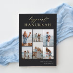 Happiest Hanukkah Elegant 6 Photo Collage Foil Holiday Card<br><div class="desc">Share cheer with these modern Hanukkah holiday cards featuring 6 of your favourite photos in a grid collage layout. "Happiest Hanukkah" appears at the top in gold foil hand lettered calligraphy and classic serif lettering on a soft black background. Personalise with your family name and the year at the lower...</div>
