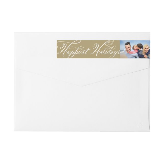 Happiest Holiday Fancy White Script Photo Address Wrap Around Label (Back)