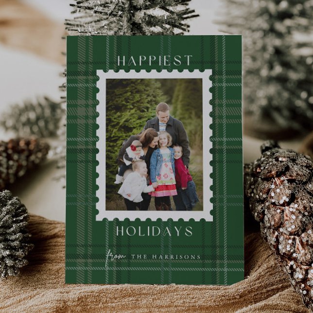 Happiest Holiday Plaid Tartan Christmas Photo Card (Creator Uploaded)