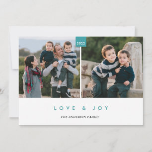Happiest Holiday Teal Minimal 2 Photo Christmas Card