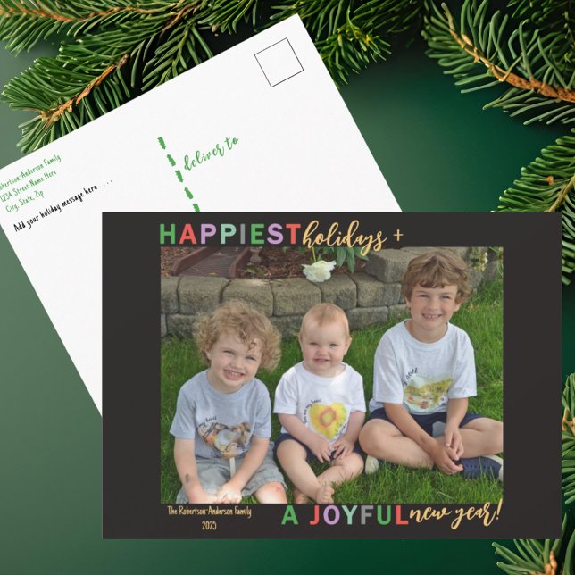 Happiest Holidays & A Joyful New Year Photo Holiday Postcard (Creator Uploaded)