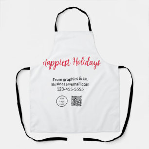 Happiest holidays add business logo name q r code apron