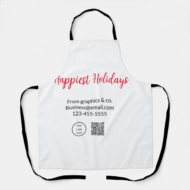 Happiest holidays add business logo name q r code apron (Front)
