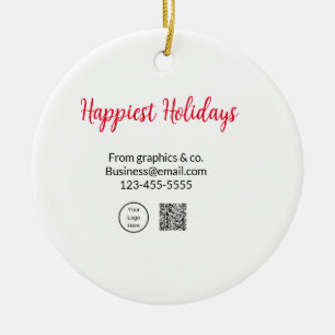 Happiest holidays add business logo name q r code ceramic tree decoration