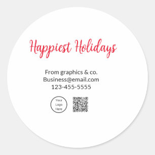 Happiest holidays add business logo name q r code classic round sticker