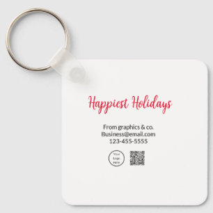 Happiest holidays add business logo name q r code key ring