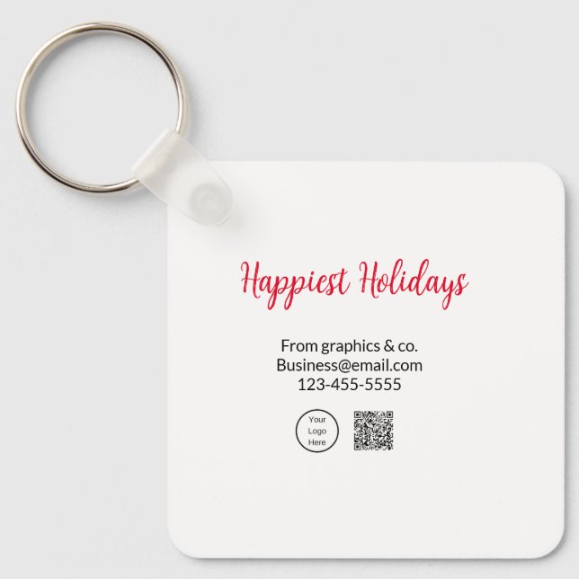 Happiest holidays add business logo name q r code key ring (Front)