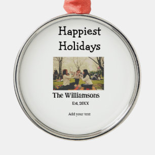 Happiest holidays add family name year photomodern metal tree decoration