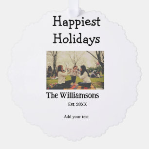 Happiest holidays add family name year photomodern tree decoration card