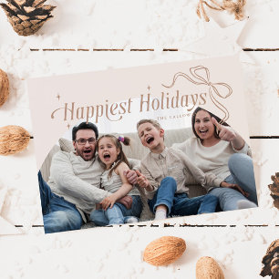 Happiest Holidays Beige Christmas Holiday Card