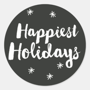 Happiest Holidays Black Script Round Sticker