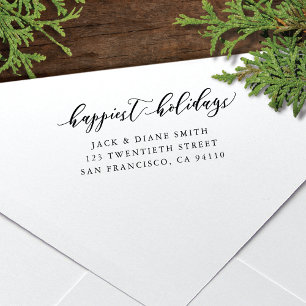 Happiest Holidays Calligraphy   Return Address Self-inking Stamp