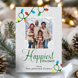 Happiest Holidays Christmas Lights Family Photo Holiday Card