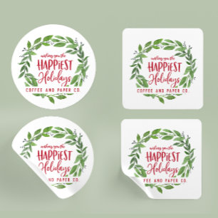 Happiest holidays corporate business christmas classic round sticker