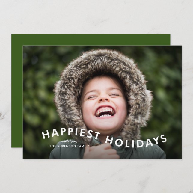 Happiest Holidays Curvy Type Photo Holiday Card (Front/Back)