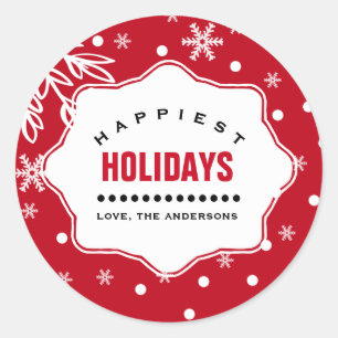 Happiest Holidays. Custom Christmas  Classic Round Sticker