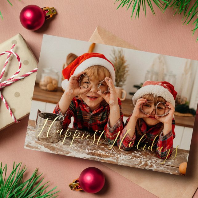 "Happiest Holidays" Custom Photo Christmas Foil Holiday Card (Creator Uploaded)