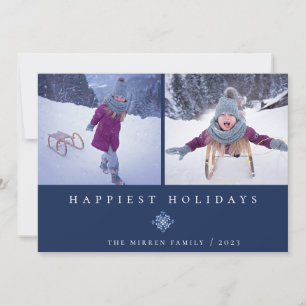 Happiest Holidays Dutch Blue Floral 2 Photo Holiday Card