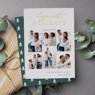 Happiest Holidays Elegant 6 Photo Collage Foil Holiday Card