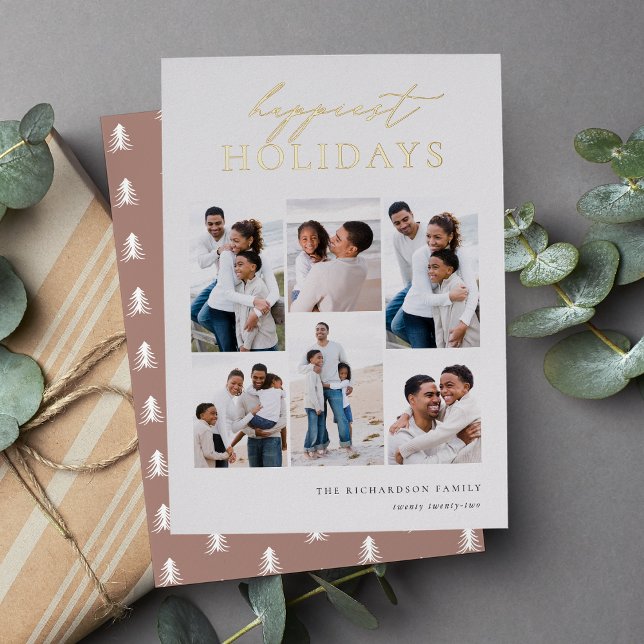Happiest Holidays Elegant 6 Photo Collage Foil Holiday Card (Creator Uploaded)