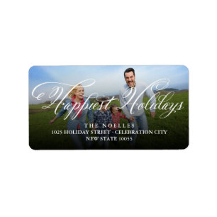 Happiest Holidays Fancy Script Photo Address Label