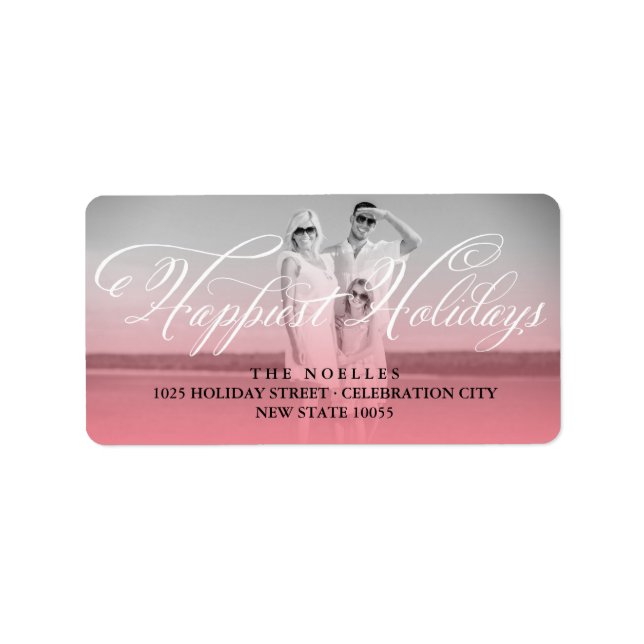 Happiest Holidays Fancy White Script Photo Address Label (Front)