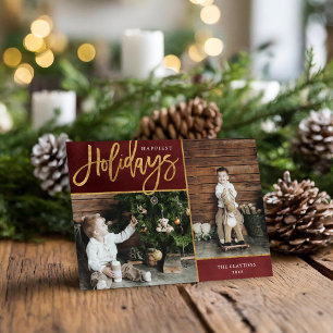 Happiest Holidays Faux Gold Foil 2 Photo Holiday Card