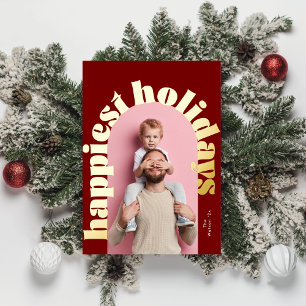 happiest holidays gold bold text arch photo foil holiday card