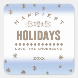 Happiest Holidays. Gold Snowflakes Christmas  Square Sticker