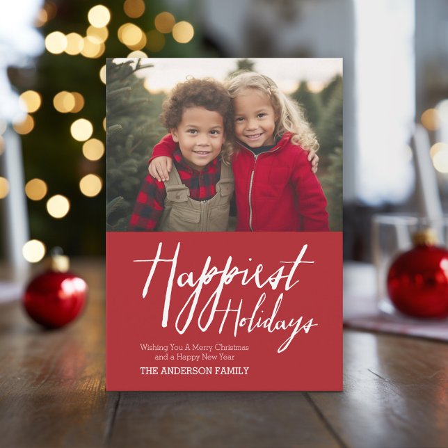 Happiest Holidays Greeting with One Photo Holiday Card (Holiday Photo Card - Online Christmas Card - Download or Print Options)