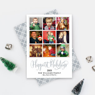 Happiest Holidays Grey Script Photo Collage Holiday Card