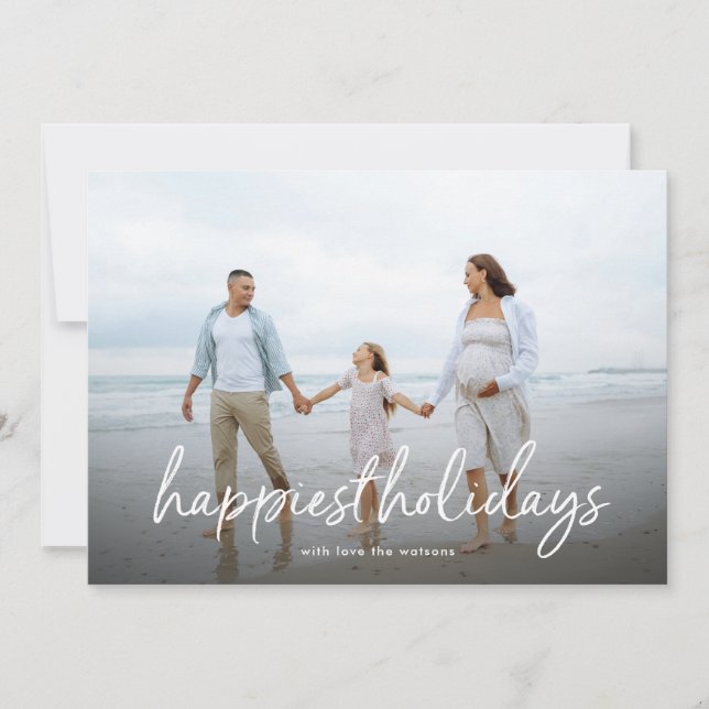 Happiest Holidays hand Written Photo christmas Holiday Card (Front)