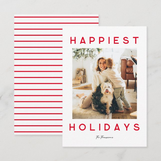 Happiest Holidays Minimalist Photo Card - red (Front/Back)