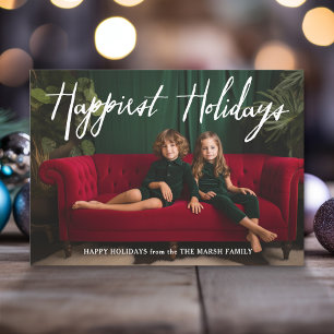 Happiest Holidays modern calligraphy - 1 photo Holiday Card