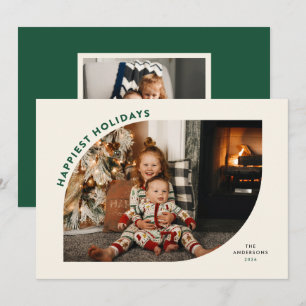 Happiest Holidays Modern Frame Green Letters Holiday Card