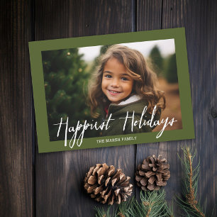Happiest Holidays Modern Full Photo Tribal Pattern Holiday Card