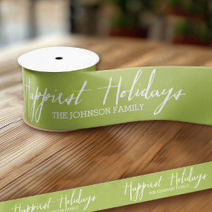 Happiest Holidays Modern Full Photo - White Type Satin Ribbon