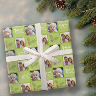 Happiest Holidays Modern Full Photo - White Type Wrapping Paper