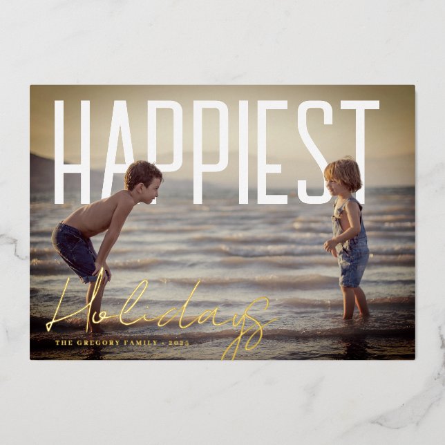 Happiest Holidays Modern Photo Card (Front)