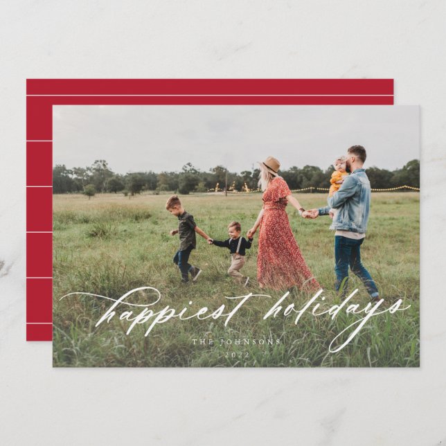 Happiest Holidays Modern Photo Greeting Card (Front/Back)