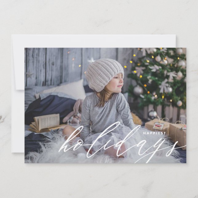 Happiest Holidays Modern Photo Holiday Card (Front)