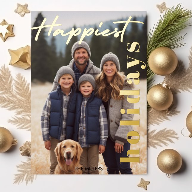 Happiest Holidays Navy Plaid Tartan 1 Photo Modern Foil Holiday Card (Happiest Holidays Navy Plaid Tartan 1 Photo Modern Foil Holiday Card)